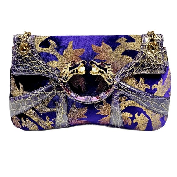 Gucci Purple/Gold Velvet Alligator Shoulder Bag - Picture 1 of 13